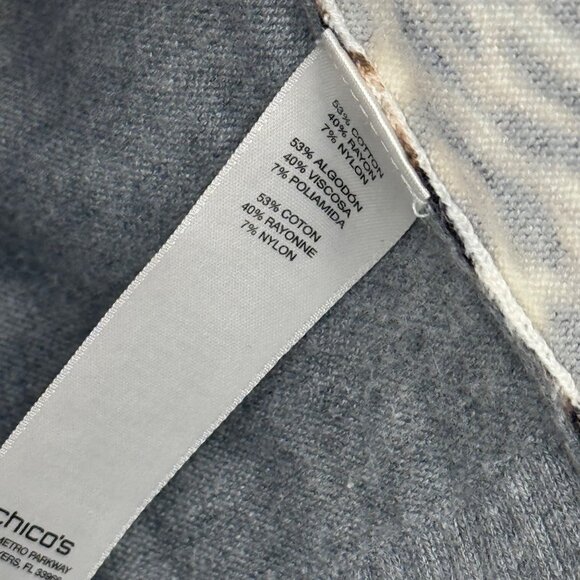 Chico's Leopard Print Open Cardigan Sweater Gray Long Sleeve Women's Size medium - Picture 3 of 10